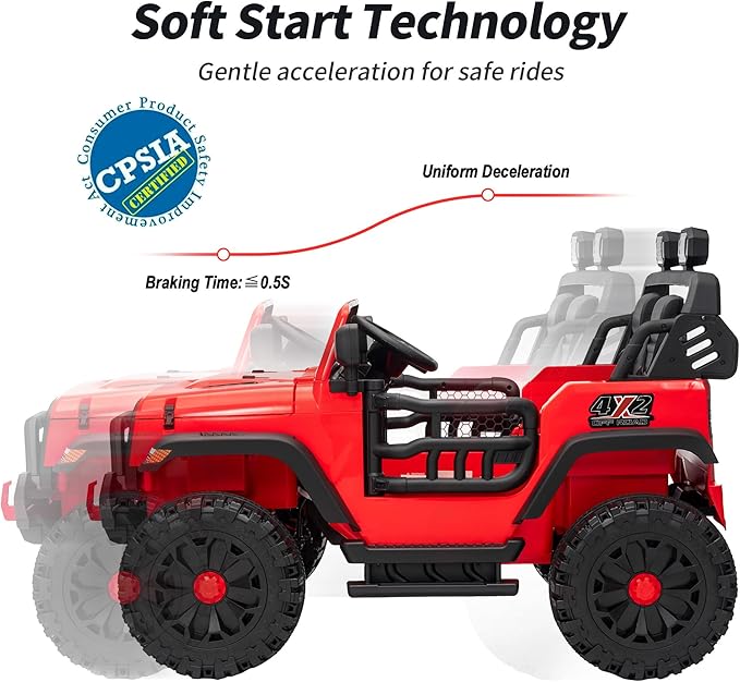 2 Seater Ride on Car Truck, 12V Kids Electric Ride on Toy for Big Kids Age 3-8 w/Remote Control- Red-CubbioJoy