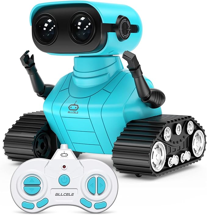 ALLCELE Robot Toys, Rechargeable RC Robots for Kids Boys, Remote Control Toy with Music and LED Eyes, Gift for Children Age 3 Years and Up - Blue-CubbioJoy