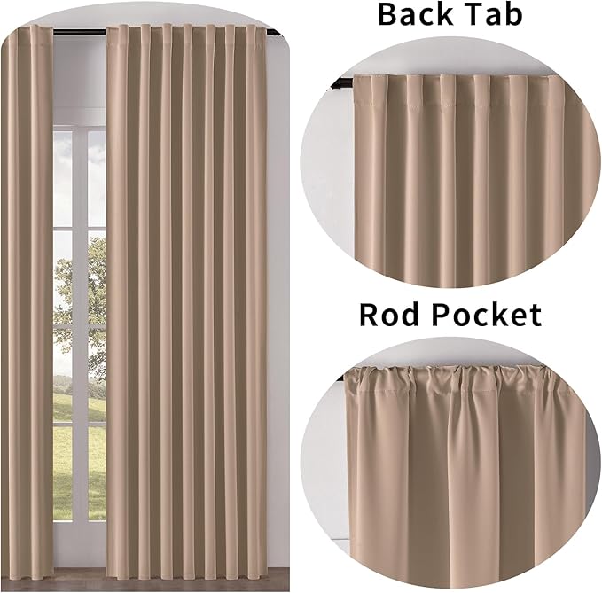 Joydeco Blackout Curtains 84 Inch Long for Bedroom, Thermal Insulated Black Out Curtains 2 Panels Set, Room Darkening Drapes for Living Room Window (W52 x L84 Inch, Khaki)-CubbioJoy