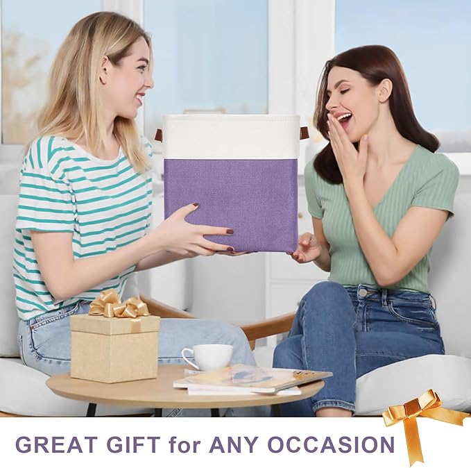 Collapsible Fabric Storage Cubes 11x11 Cube Storage Bins, 4 Pack Closet Baskets Box with Handles for Organizing, Shelf, Toys, Clothes, Home, Office, Nursery (Purple&White)-CubbioJoy