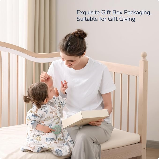 Baby Sleep Sack 6-12 Months, Cotton Detachable Long Sleeve Sleep Sack, 2.5 Tog Toddler Sleeping Sack with Temperature Strips, 2-Way Zipper Wearable Blankets for Newborns, Ocean-CubbioJoy