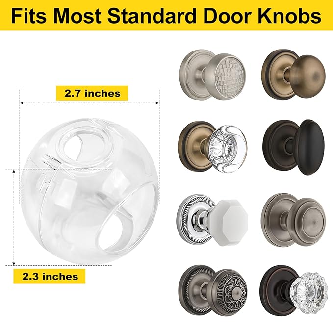 Clear Door Knob Safety Cover for Kids, 4 Pack Child Proof Door Knob Covers Fit More Color Knob Baby Proof Door Knob Covers Toddler Door Knob Cover Child Safety Door Knob Cover 2.7 X 2.3 Inches-CubbioJoy