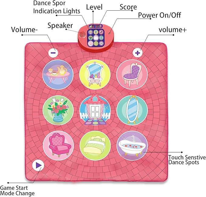 Dance Mat Toy for 3-12 Year Old Girls, Dancing Music Game Birthday for Kids, PlaymatScreen-Free Pink Dance Pad, Premium Speaker with Built-in Adjustable Volume Music, Perfect Christmas Birthday Gift-CubbioJoy