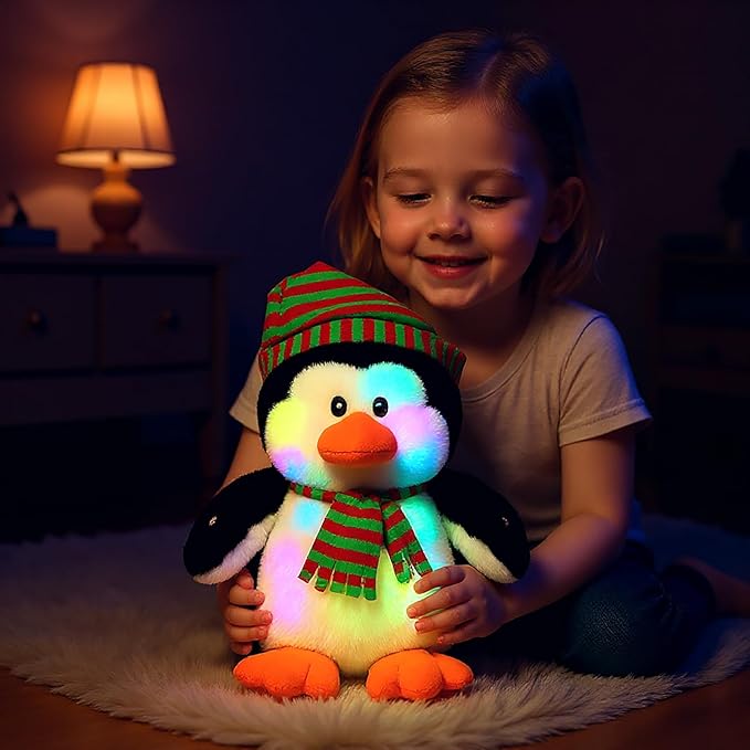 Cuteoy Light-up Singing Plush Penguin LED Musical Stuffed Animal Adjustable Volume Lullaby Plushies Birthday Christmas Toy Gifts for Kids Toddler Girls, 11"-CubbioJoy
