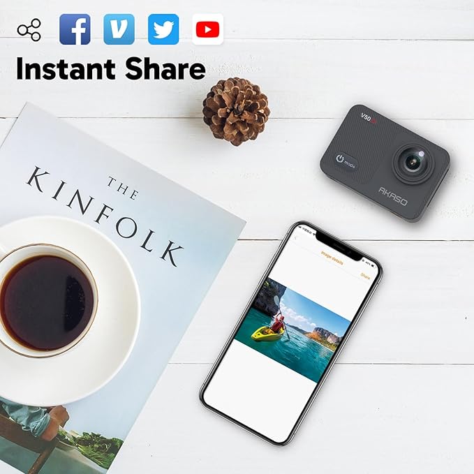 AKASO V50X Native 4K30fps WiFi Action Camera with EIS Touch Screen 4X Zoom 131 feet Waterproof Camera Support External Mic Remote Control with Helmet Accessories (Without 64GB MicroSD Card)-CubbioJoy