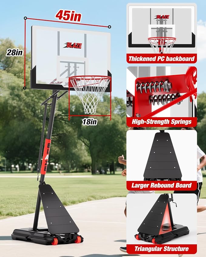 Basketball Hoop Outdoor 10 FT Height Adjustable, Portable Basketball Goals Systems with 45" Backboard for Youth Adults Kids - Backyard, Driveway, Indoor Play-CubbioJoy