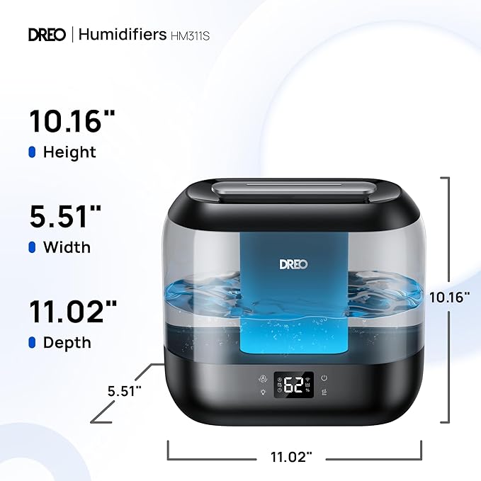 Dreo Smart Humidifiers for Bedroom, Top Fill 4L Supersized Humidifier Large Room with 28 dB, 36H Runtime, Touch/APP/Voice Control, Nightlight, Cool Mist Humidifiers for Baby, Plants, Indoor, Black-CubbioJoy