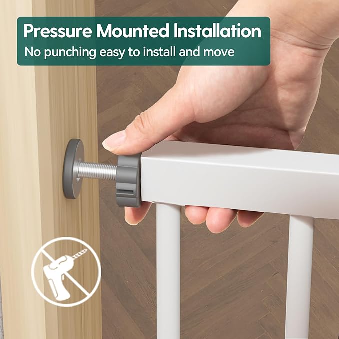 BABELIO 36-57" Extra Wide Baby/Dog Gate, Auto Close with Large Walk Thru Door,Safety for Pet, House, Stairs and Doorways, Pressure Mounted for Chlid, White-CubbioJoy