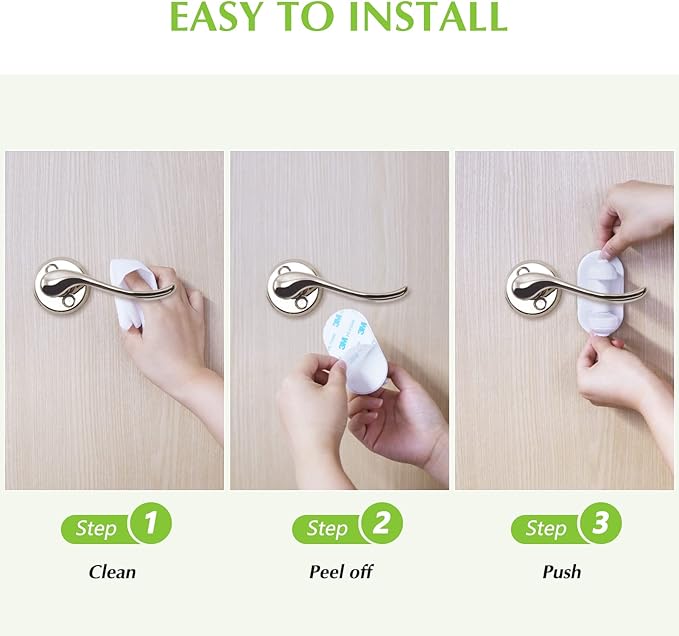 Child Proof Door Lever Lock, 2 Pack Door Locks for Kids Safety, Door Knob Child Proof, Baby Proofing, 3M Adhesive, Door Handle Child Proof, Baby Safety Locks for Toddlers (White)-CubbioJoy