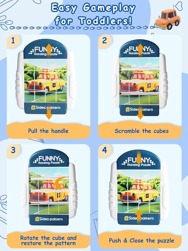 16-Piece Rotating Puzzles for Kids 4-6, Toddlers Puzzles 2-4, Road Trip, Airplane Activities Game, Travel Toys - Brain Teaser, Fine Motor Skills, Birthday Gifts Boys & Girls - Transportation-CubbioJoy