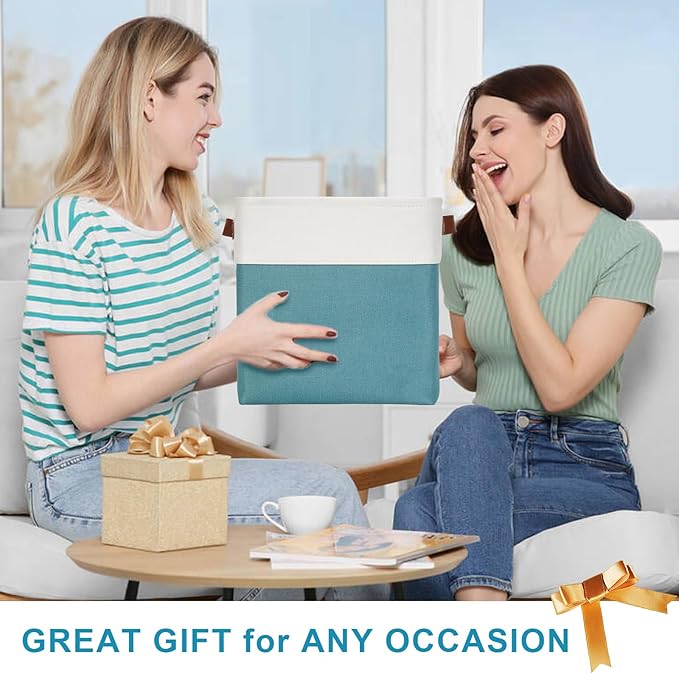 Collapsible Fabric Storage Cubes 11x11 Cube Storage Bins, 4 Pack Closet Baskets Box with Handles for Organizing, Shelf, Toys, Clothes, Home, Office, Nursery (Teal&White)-CubbioJoy