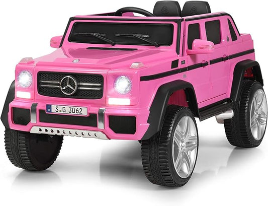 Costzon Ride on Car, Licensed Mercedes-Benz Maybach, 12V Battery Powered Vehicle Toy w/ 2 Motors, Remote Control, 3 Speeds, Lights, Horn, Music, Aux, Storage, Truck, Electric Car for Kids (Pink)-CubbioJoy