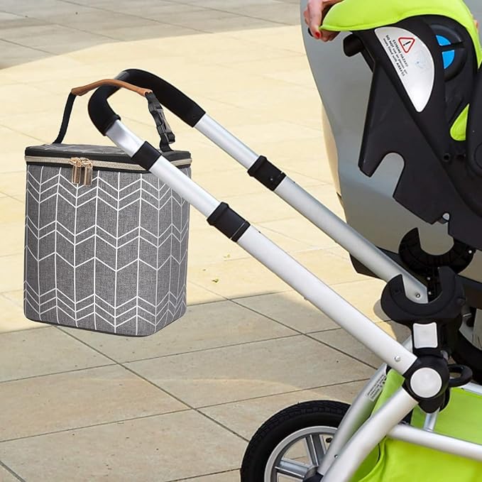 Breast Milk Cooler Bag with Ice Pack Fits 4 Baby Bottles Up to 9 Ounce, Baby Bottle Bag Great for Nursing Mom Daycare, Grey-CubbioJoy