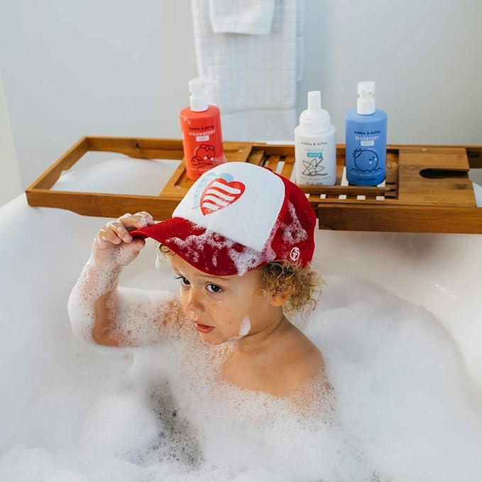 Dabble & Dollop USA Bundle, 3-in-1 Natural Bubble Bath, Body Wash & Shampoo for Kids, USA-Made, Paraben & Sulfate Free, Vegan, Tear-Free, Strawberry, Vanilla & Blueberry (Set of 3)-CubbioJoy