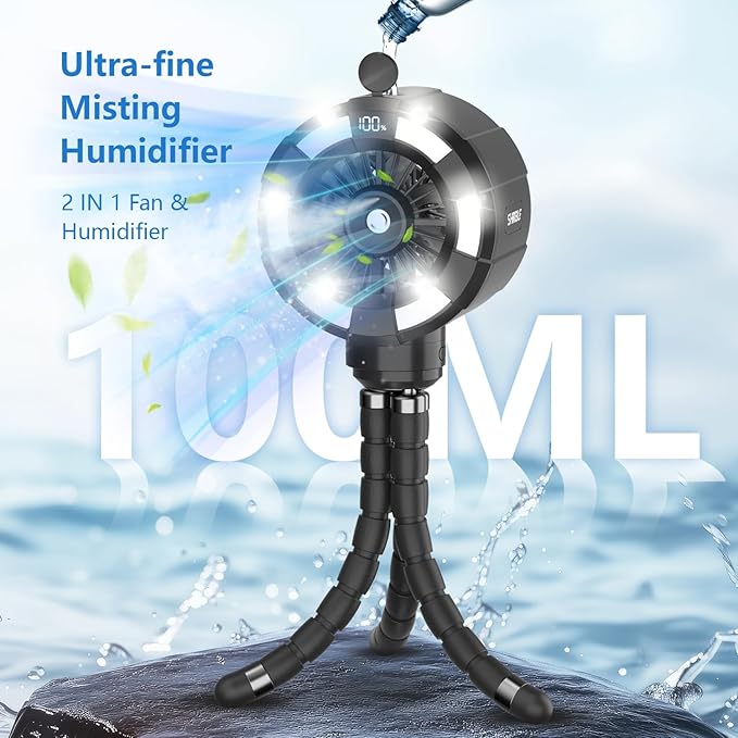 6000mAh Misting Fan for Stroller, 3 Speeds Portable Clip Fan with Intermittent/Continuous Spray, 14H Cooling, Detachable Mount, Timer & Night Light for Baby (100ML Water Tank) - Black-CubbioJoy