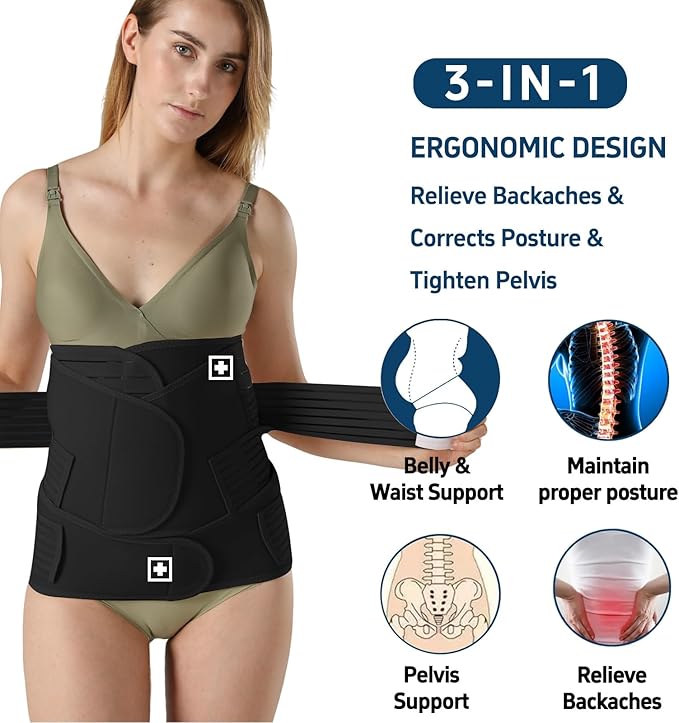 3 in 1 Postpartum Belly Band Post Partum for Women Abdominal Binder Surgery C Section Recovery Stomach Belly Wrap Belt-CubbioJoy