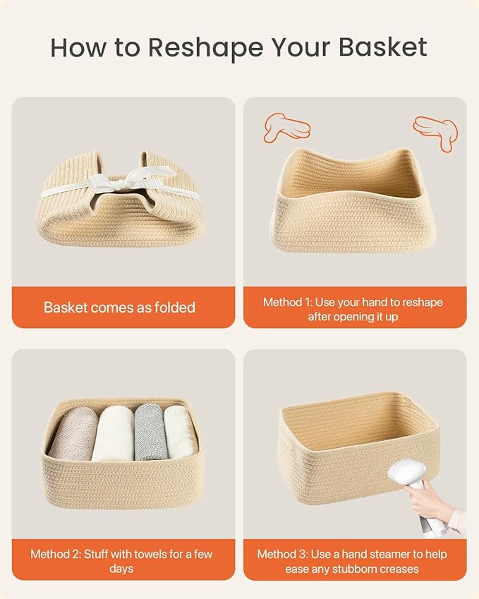 KALLAX Small Woven Basket, 12 x 8 x 4.5 Inches, Storage Basket for Organizing, Cute Small Rope Shelf Closet Cube Storage Bins Baskets for Shelves, Dog Toy Gift Baskets Empty, 3 Packs, Beige-CubbioJoy