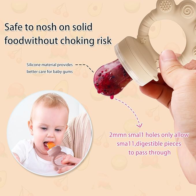 Baby Fruit Food Feeder - Silicone Nibble Tray Combo - Breastmilk Popsicle Mold for Cooling Relief, BPA Free Mesh Feeder for Infant Self Feeding (Claw Beige + Pineapple)-CubbioJoy