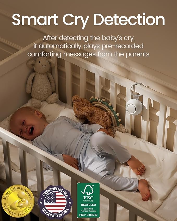 2025 Mom's Choice Awards, Portable Sound Machine for Baby Adult, AI Cry Detection, 18 Soothing Sound, Bluetooth Rechargeable White Noise Machine for Home Office Travel, Nursery Light, Gray-CubbioJoy