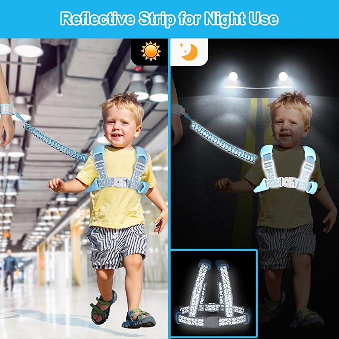 Accmor 3 in 1 Toddler Harness Leash, Reflective kids Harnesses with Anti Lost Wrist Link, Child Leashes with Lock for Boys Girls, Baby Walking Wristband Rope Protection Tether for Outdoor-CubbioJoy