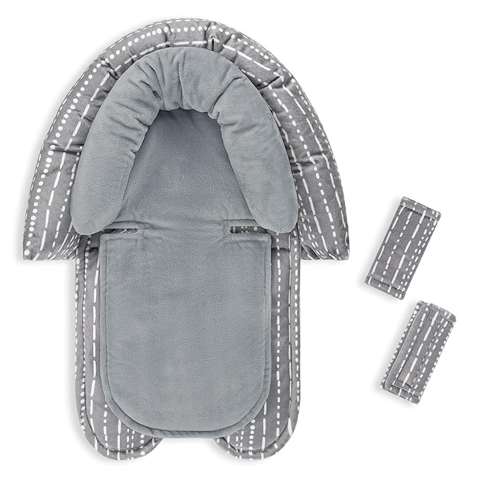 Infant Car Seat Insert, Baby Car Seat Head & Body Support with 2 Strap Pads, Ultra Soft Newborn Preemie Carseat Insert Cushion for Girls Boys, Fits Car Seat, Stroller, Swing, Bouncer, Grey-CubbioJoy