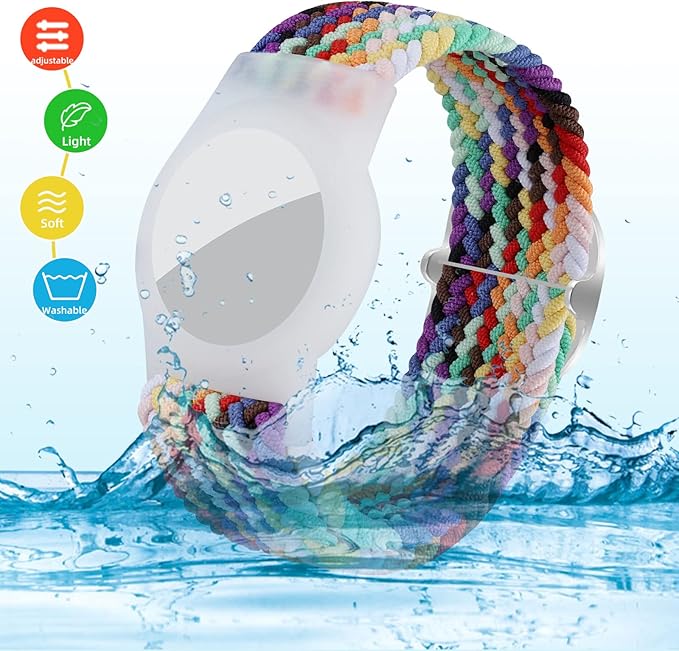 Bracelet for Kids Compatible with AirTag, Nylon Stretch Braided Air Tag Wristband, Protective Case for Airtag GPS Tracker Holder, Adjustable Elastic Watch Band for Toddler Child Elder (Rainbow)-CubbioJoy