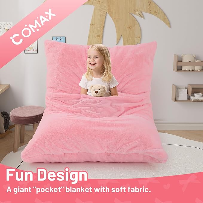 COMAX 3-in-1 Bean Bag Chair for Kids, Toddler Beanbag Bed, Convertible Child Floor Lounger, Floor Mattress with Filler for Girl Boy Sleeping Reading, Pink-CubbioJoy