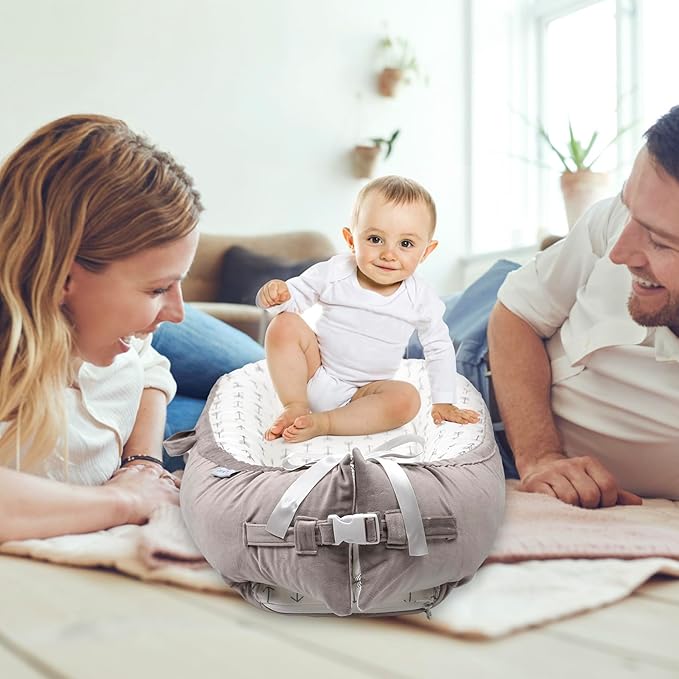 Baby Lounger | Organic Cotton Infant Lounger | Reversible, Adjustable & Portable Floor Lounger | Soft, Breathable, Washable Cover-CubbioJoy