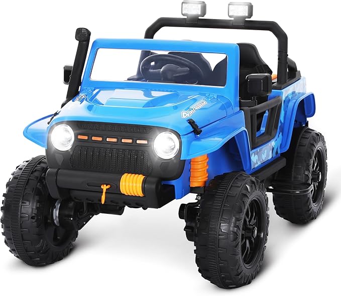 24V Kids Toddler Ride On Truck Electric Car Kids Ride On Truck Car Electric Jeep Off-Road Truck for Parent Remote Control LED Lights Music Powerful Wheels for Ages 3+(Blue)-CubbioJoy