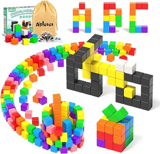 54 PCS Magnetic Blocks, Magnetic Building Blocks for Toddlers 3+, Montessori Toys, Magnet Cubes, Preschool STEM Educational Sensory Magnet Toys for Kids Ages 3-5 Year Old Boys and Girls-CubbioJoy