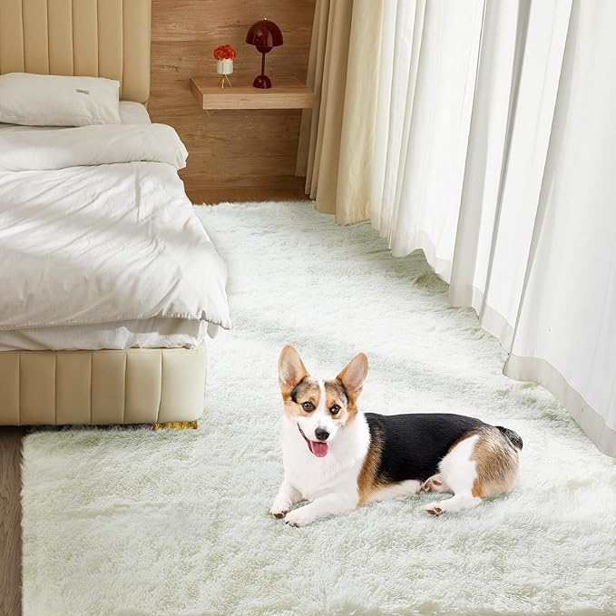 5X8 Ultra Soft Rug for Living Room, Fluffy Shag Area Rug for Bedroom, Modern Shaggy Carpets Fuzzy Rug for Teens Dorm Nursery Home Decor Aesthetic, Upgrade Anti-Skid Durable, Cream White-CubbioJoy