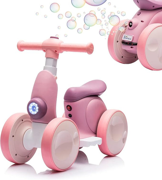 6V Electric Baby Balance Bike with Bubble Machine,4 in 1 Toddler Balance Bike w/Remote for 1 Year Old Boys Girls Kids Bubble Bike Ride on Toys w/Powered Motor,Music,LED Lights (Purple)-CubbioJoy