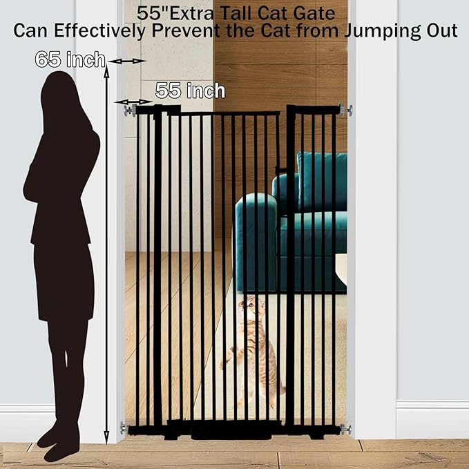 55.1 Inch Tall Baby Gate Auto Close Dog Gate Adjustable 29.92" - 43" Wide Pressure Mounted Walk Through Swing Pet Gate for Doorways (Black, 29.92" - 43")-CubbioJoy