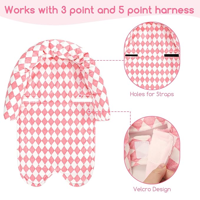 Baby Car Seat Head Support for Newborn, GFU 2 in 1 Infant Car Seat Head Body Support with Strap Pads, Soft Stroller Cushion Pillow Insert for Girls, Fits for Stroller, Swing, Pink-CubbioJoy