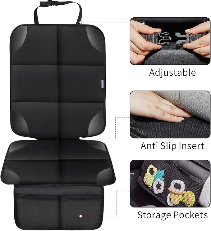 Car Seat Protector for Child Carseat, 2 Pack Protect Car Seat Cover for Baby with Thickest Padding and Non-Slip Padded Backing Mesh Pockets Kids Pets Car Back Seat Protectors(Black)-CubbioJoy