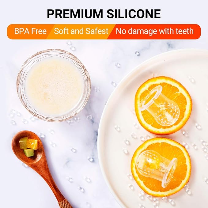 Baby Fruit Food Feeder Pacifier - Fresh Food Feeder, Infant Fruit Teething Teether Toy for 3-24 Months, 6 Pcs Silicone Pouches for Toddlers & Kids & Babies, 2-Pack (Light Pink)-CubbioJoy