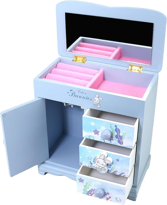 Children jewelry box for girls blue Cute bunny girls jewelry box Little girl birthday christmas Gift kids jewelry box-CubbioJoy