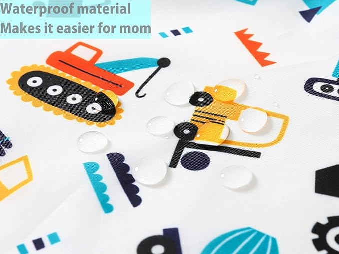 5 Pack Long Sleeve Bib,Baby Toddler Waterproof Sleeved Bib for 6-30 Months Reusable with Catch-all Pocket-CubbioJoy