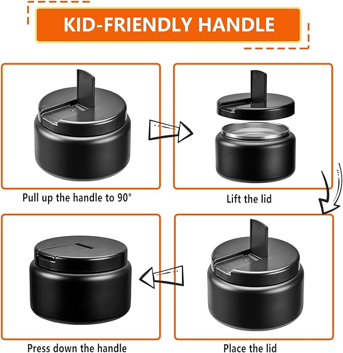 13.5oz Kids Jar for Hot Food, Insulated Vacuum Food Jar with Buckle Lid, Stainless Steel Wide Mouth Leak Proof Insulated Lunch Container for School Picnic Travel, Black-CubbioJoy