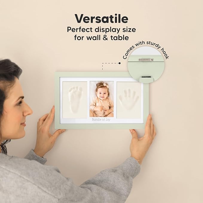 Baby Hand and Footprint Kit - Clay Handprint Keepsake Frame, Newborn Nursery Picture Frame, Personalized New Mom Gifts for Baby Shower & Registry (Sage)-CubbioJoy