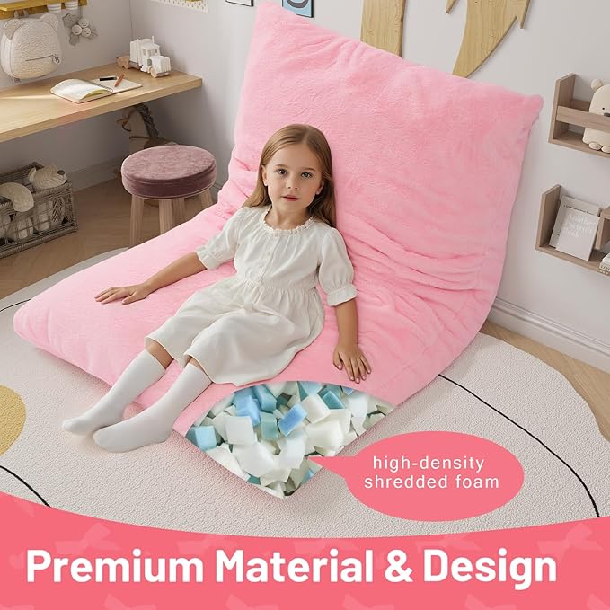 COMAX 3-in-1 Bean Bag Chair for Kids, Toddler Beanbag Bed, Convertible Child Floor Lounger, Floor Mattress with Filler for Girl Boy Sleeping Reading, Pink-CubbioJoy