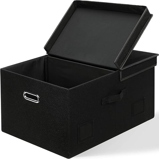 75 Quarts Extra Large Decorative Storage Bins with Lids, 1 Pack Black Collapsible Storage Bins with Lids, Stackable Storage Bins Decorative Box Storage With Lid Extra Large-CubbioJoy
