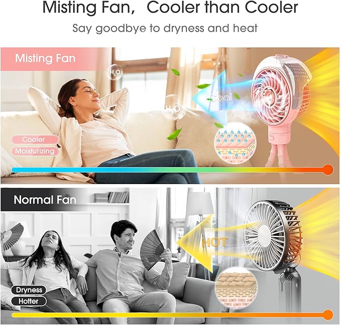 Ausic Stroller Fan with Mist, 100ml Misting Portable Fan for Stroller, Baby Fans with Detachable Tripod, Baby Essentials, Clip on Fans for Crib, Treadmill, Car Seat, Outdoor-CubbioJoy