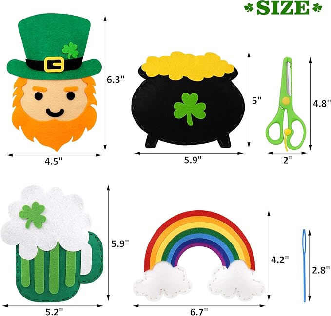 CiyvoLyeen St. Patrick's Day Craft Kids Sewing Kit Fun Saint Paddy's Day Felt DIY Craft Sewing for Girls and Boys Beginners Includes 12 Projects Clover Shamrock Ornaments Irish Education Gift Ideas-CubbioJoy