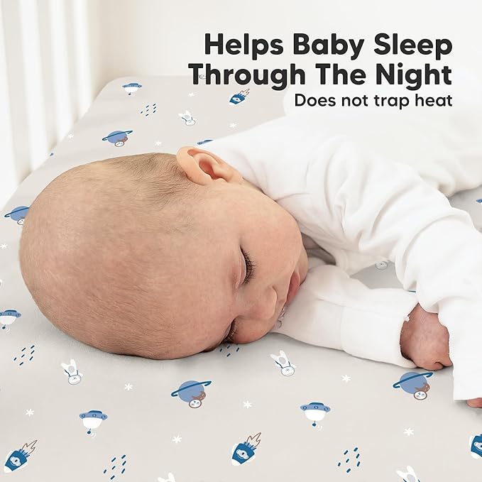 KeaBabies 2-Pack Organic Crib Sheets for Boys, Girls - 52x28 Fitted Crib Mattress Sheet Neutral, Breathable Jersey Cotton Cover for Baby Bed, Toddler Mattress, Soft & Cute Prints (Cosmo)-CubbioJoy