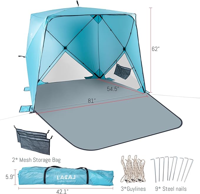 Beach Tent,Beach Sun Shelter with UPF 50+UV Protection with Extendable Floor mat for 3-4 Person, Waterproof Portable Easy Setup Beach Canopy Shade Tent for Outdoor Camping, Picnics-CubbioJoy