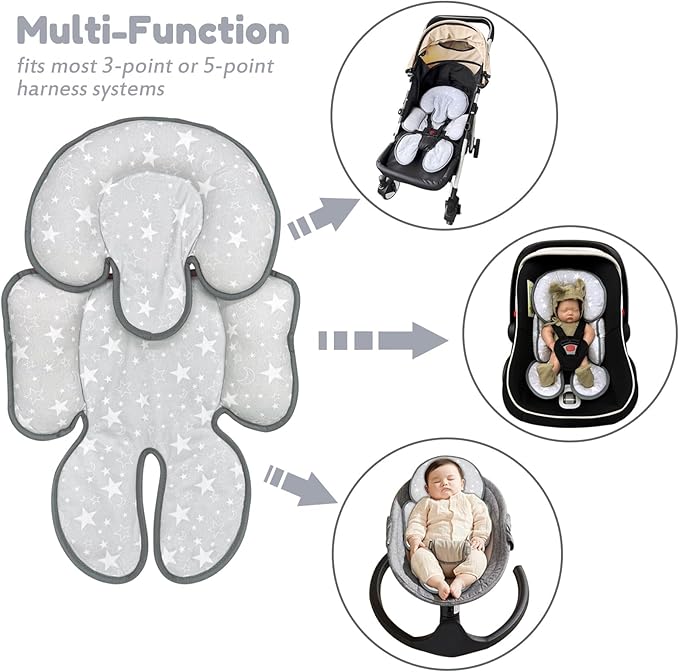 Infant Car Seat Insert, 2 in 1 Reversible Baby Car Seat Head & Body Support Cushion Pillow for Newborn,Soft Newborn Carseat Head Support Pad for Carseats, Strollers, Swings, Bouncers-CubbioJoy