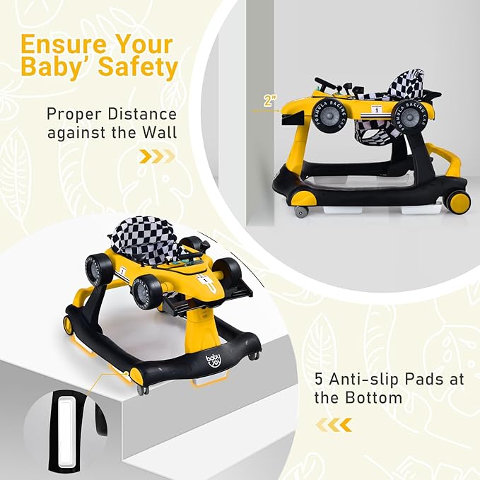 BABY JOY 4-in-1 Baby Walker, Foldable Activity Walker with Adjustable Height & Speed, Music, Lights, Anti-Rollover, Toddler Push Walker, Baby Walker with Wheels for Boys Girls 6-18 Months (Yellow)-CubbioJoy