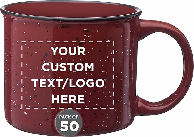 DISCOUNT PROMOS Custom Ceramic Campfire Coffee Mugs 13 oz. Set of 50, Personalized Bulk Pack - Perfect for Tea, Espresso, Cappuccino, Hot Cocoa - Maroon-CubbioJoy