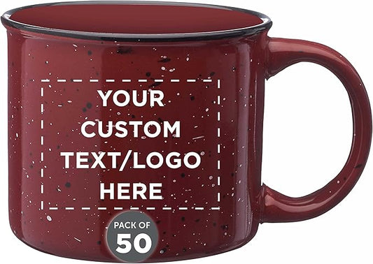 DISCOUNT PROMOS Custom Ceramic Campfire Coffee Mugs 13 oz. Set of 50, Personalized Bulk Pack - Perfect for Tea, Espresso, Cappuccino, Hot Cocoa - Maroon-CubbioJoy